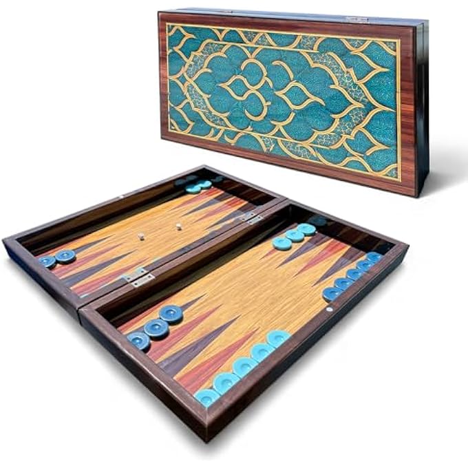 rayihni BACKGAMMON SET WITH CHECKERS & DICE  SCRATCH-RESISTANT MDF GLOSSY FINISH BOARD WITH MAGNETIC LOCK  FOLDABLE CLASSIC TAVLA BOARD GAME - Image 5